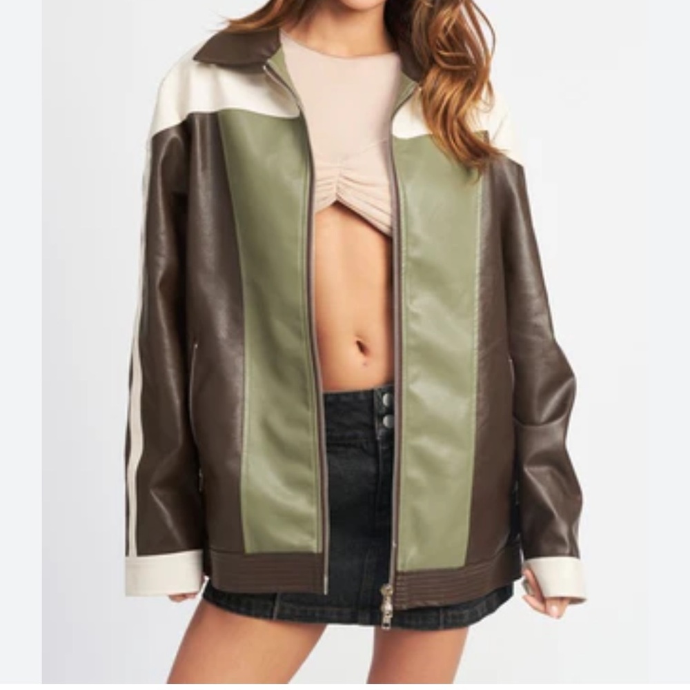 Emory Park Olive and Brown Leather Jacket
